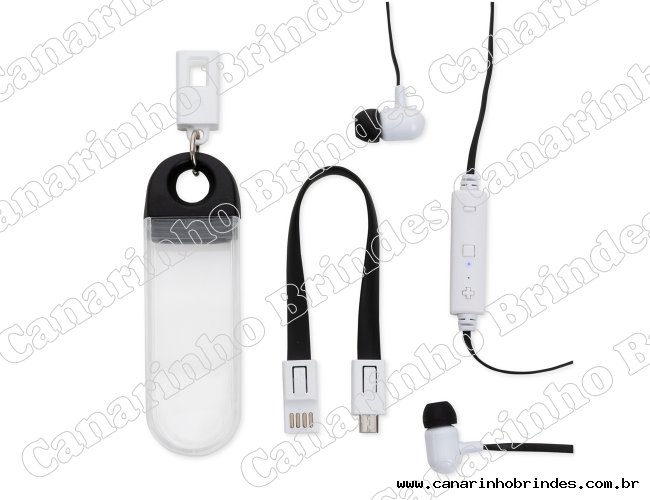 Fone de Ouvido Personalizado Bluetooth com Estojo e Cabo