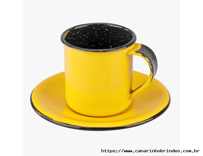 Caneca 70ml com pires esmaltada personalizado
