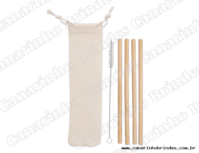 Kit Canudos Personalizados de Bambu com Escova de Limpeza