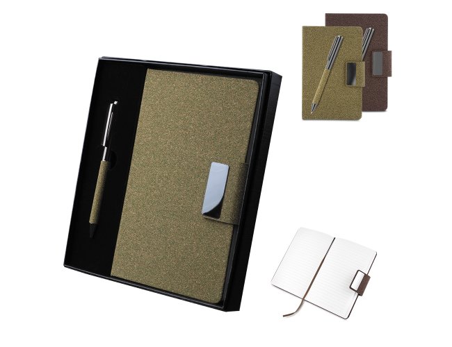 Kit escritório A5 em PU e fibra de café