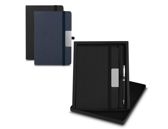 Kit Escritrio Capa em RPET e Caneta Metalica Personalizada